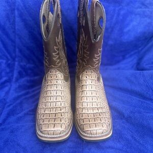 Kids Brown Flaux Crocodile Pattern Boots